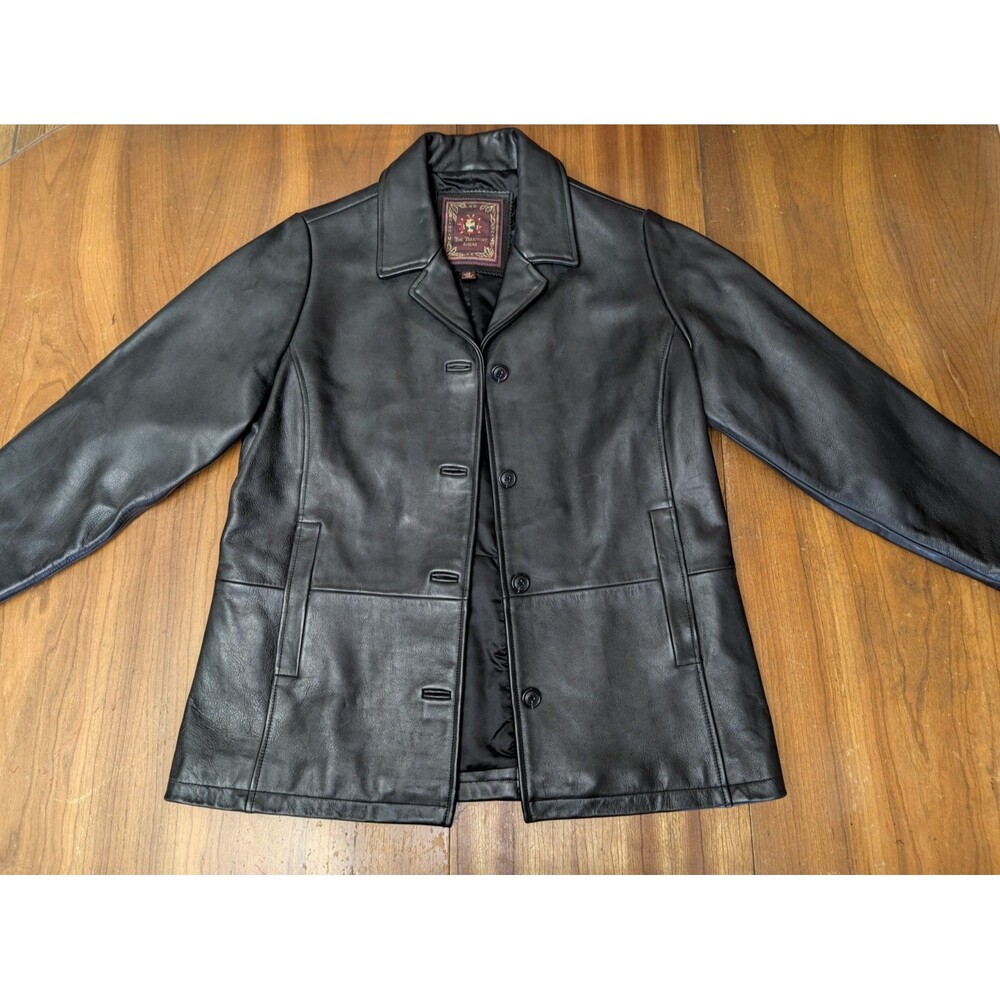 VTG Territory Ahead Leather Jacket Car Coat Womens LP Large Petite Black Button